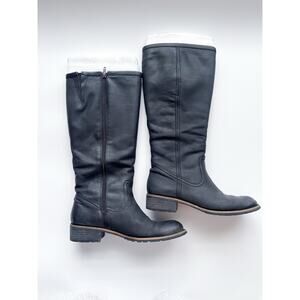 Women's Coldwater Creek Black Lug Sole Leather Riding Boots Size 9M